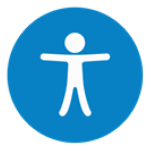 Accessible Icon. Blue circle with a white stick figure inside.