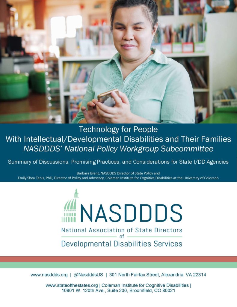 Cover for Technology for People with Intellectual/Developmental Disabilities and Their Families Report